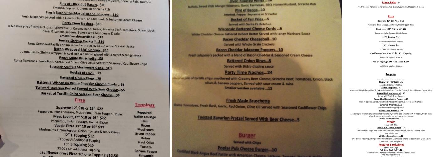 Poplar Pub Menu
