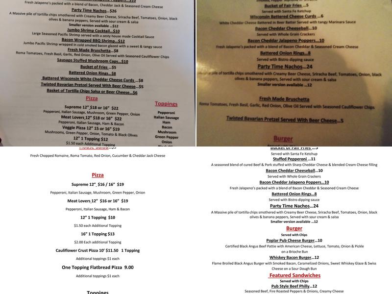 Poplar Pub Menu