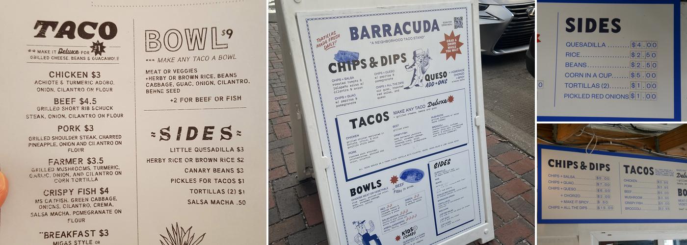 Barracuda Taco Stand Menu