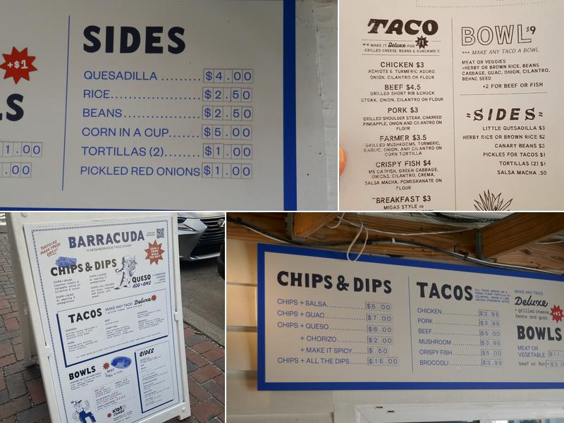 Barracuda Taco Stand Menu