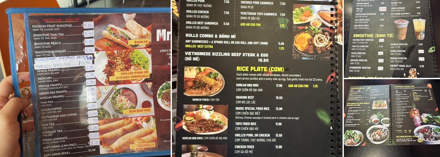 Mr. Pho Menu