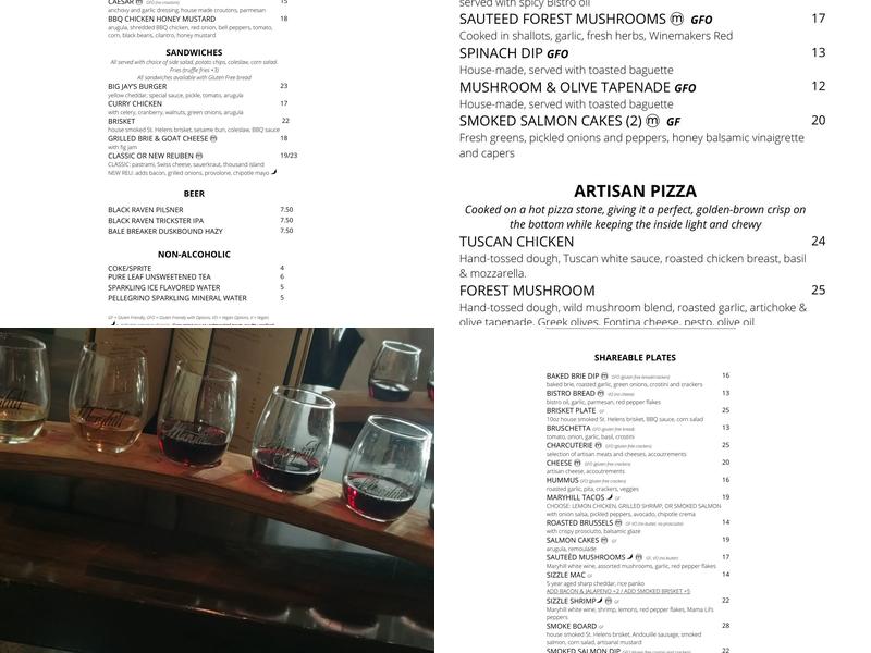 Maryhill Winery Vancouver Tasting Room Menu