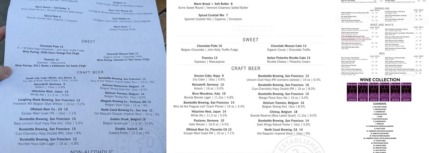 Velvet 48 Wine Bar Menu