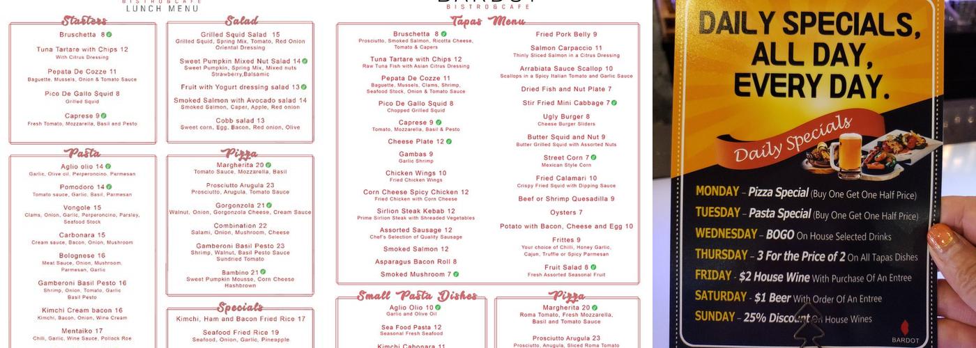 BARDOT Bistro Café Menu