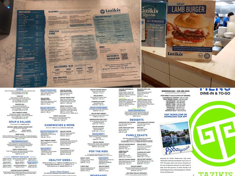 Taziki's Mediterranean Cafe - Vestavia Hills Menu