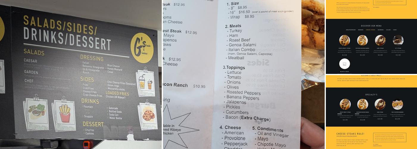 G's Steaks & Grinders Menu