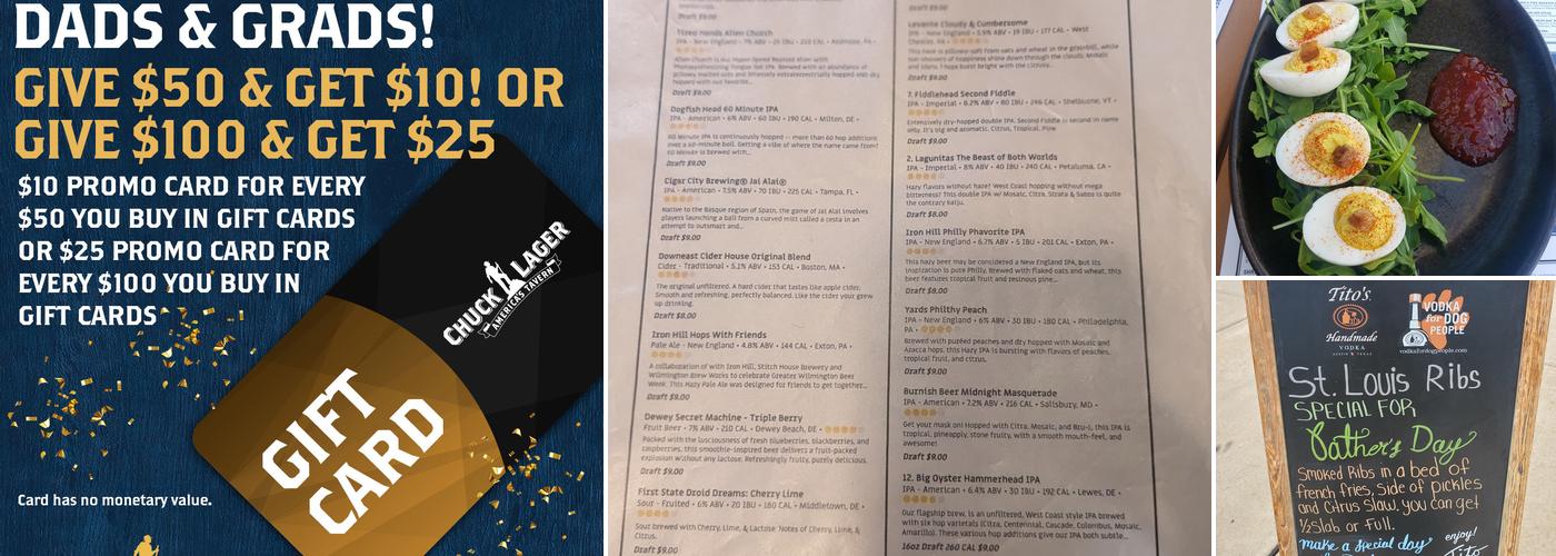 Chuck Lager America's Tavern Menu