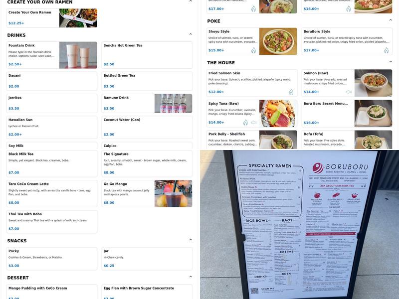 Boru Boru - Sushi Burrito + Ramen + Bowl Menu