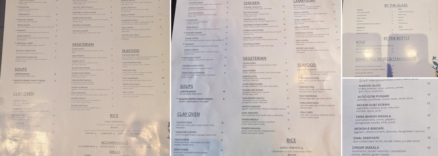 MOKSHA Indian Brasserie Menu