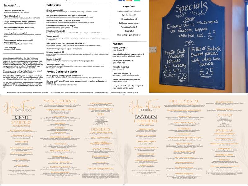 Yr Hen Fecws Restaurant and B&B Menu