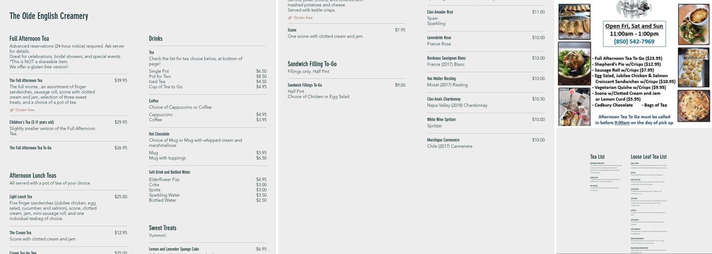 The Olde English Creamery Menu