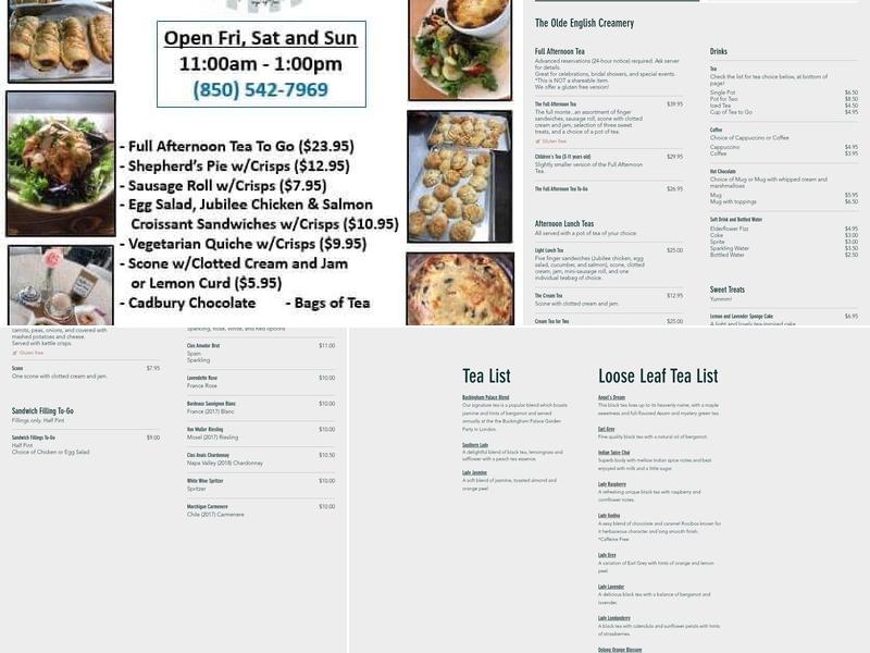 The Olde English Creamery Menu