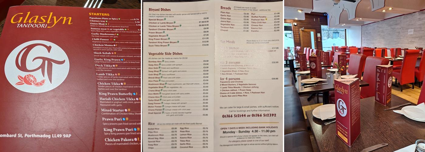 Glaslyn Tandoori Menu