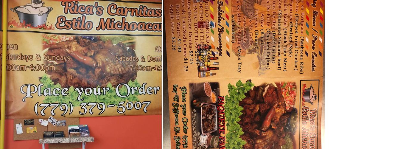 Carnitas estilo Michoacan Menu