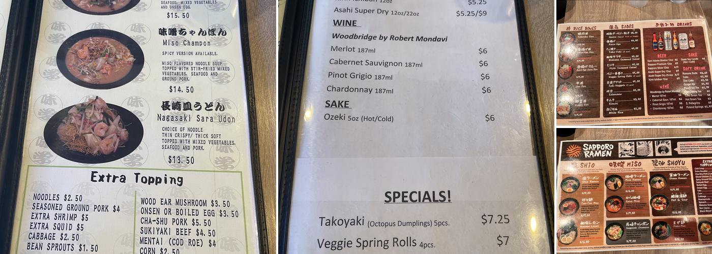 Sapporo Ramen Menu
