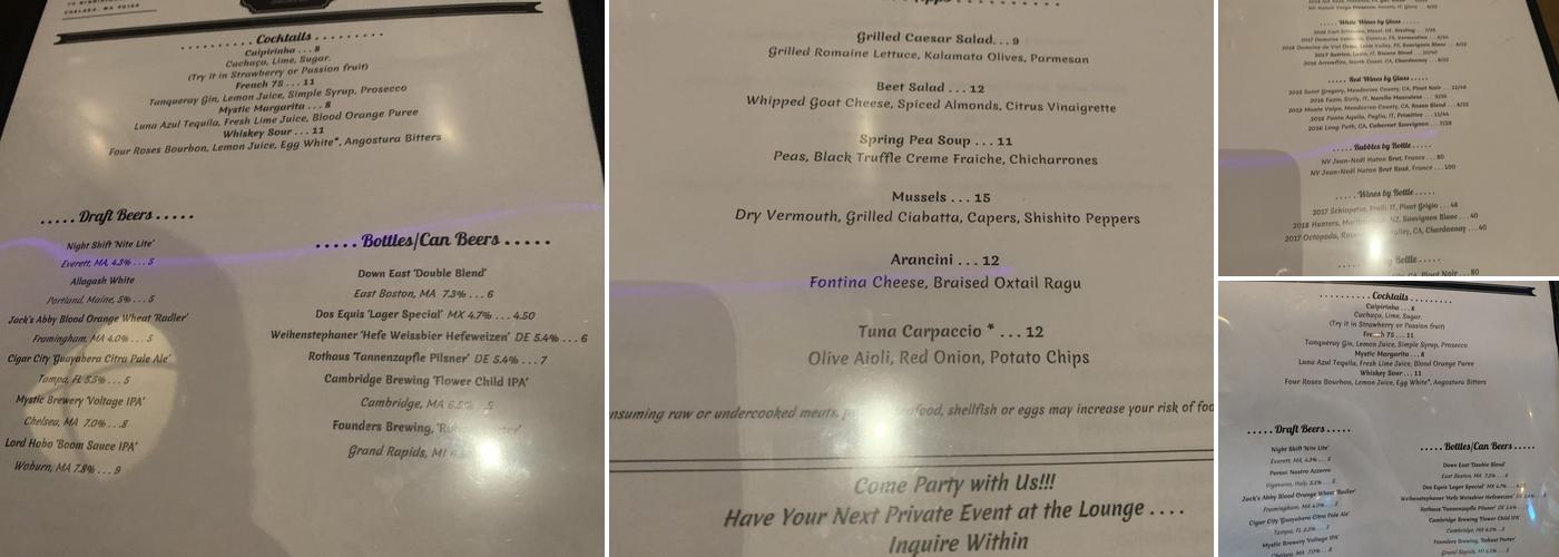 The Winnisimmet Lounge Menu