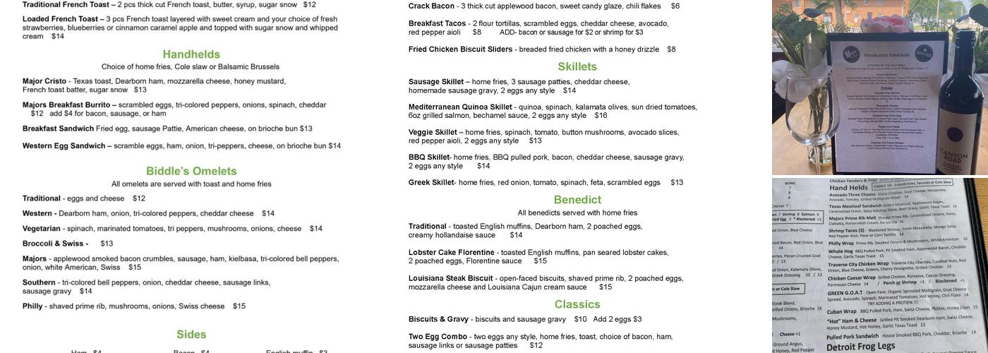 Major Biddle's Menu