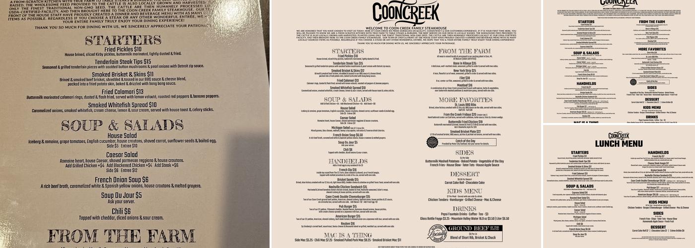 Coon Creek Menu