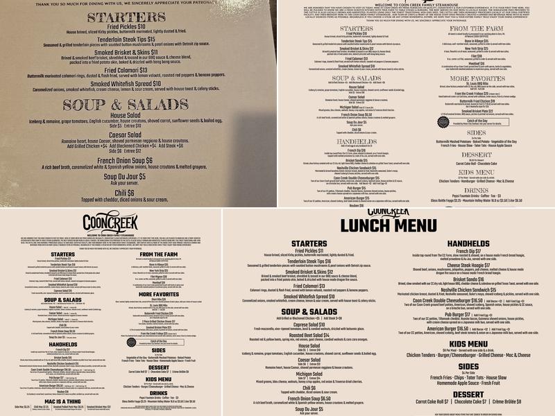 Coon Creek Menu