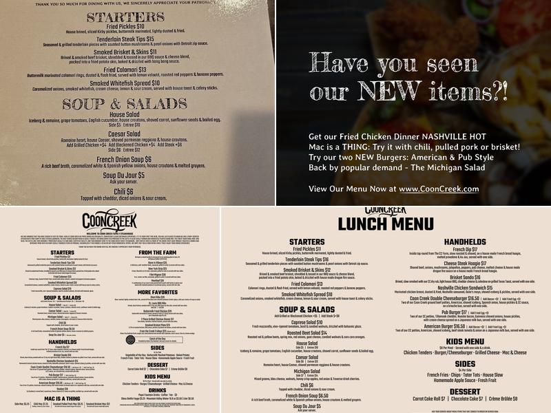 Coon Creek Menu