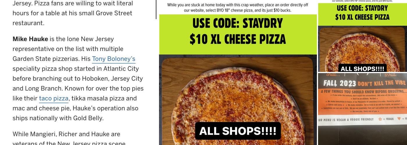 Tony Boloney's Jersey City Menu