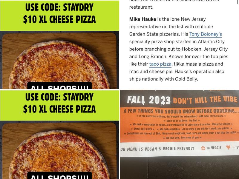 Tony Boloney's Jersey City Menu