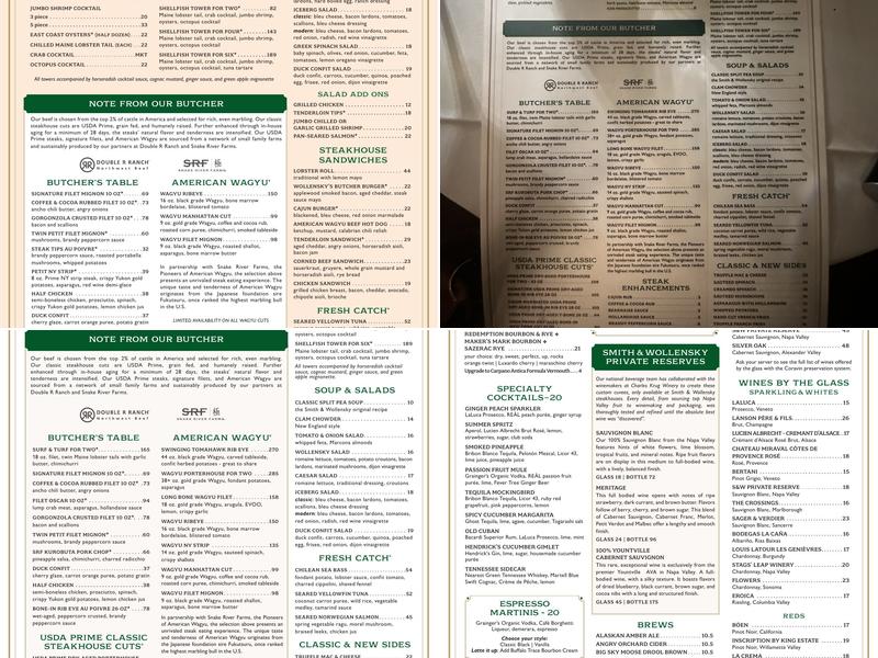 Smith & Wollensky - Las Vegas Menu