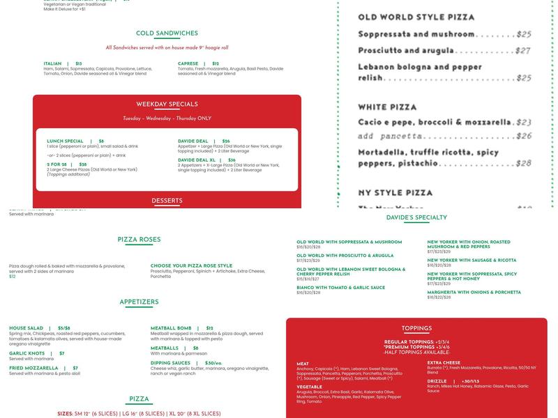 Pizzeria Davide Menu