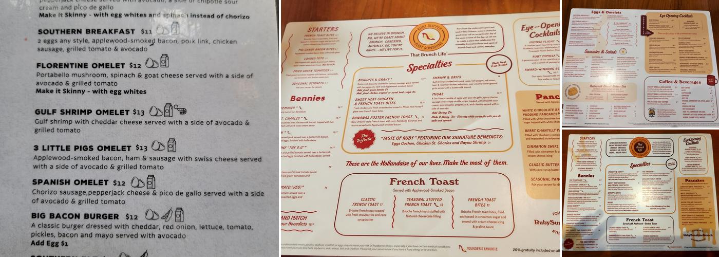 Ruby Sunshine Menu