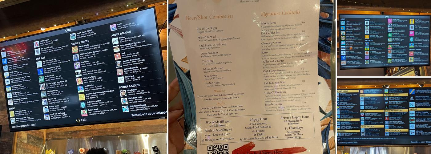 Social Beer Garden HTX Menu