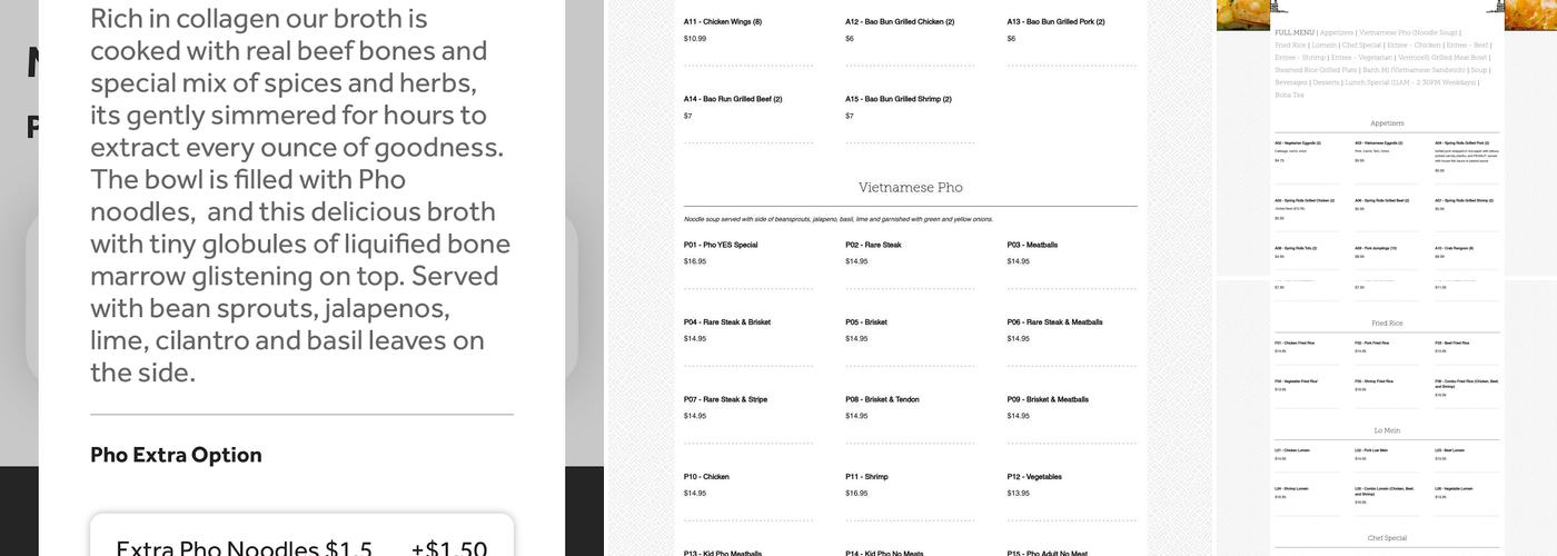 Pho Yes Menu