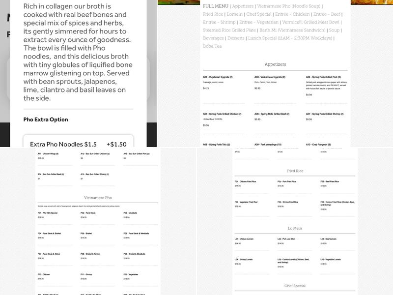 Pho Yes Menu