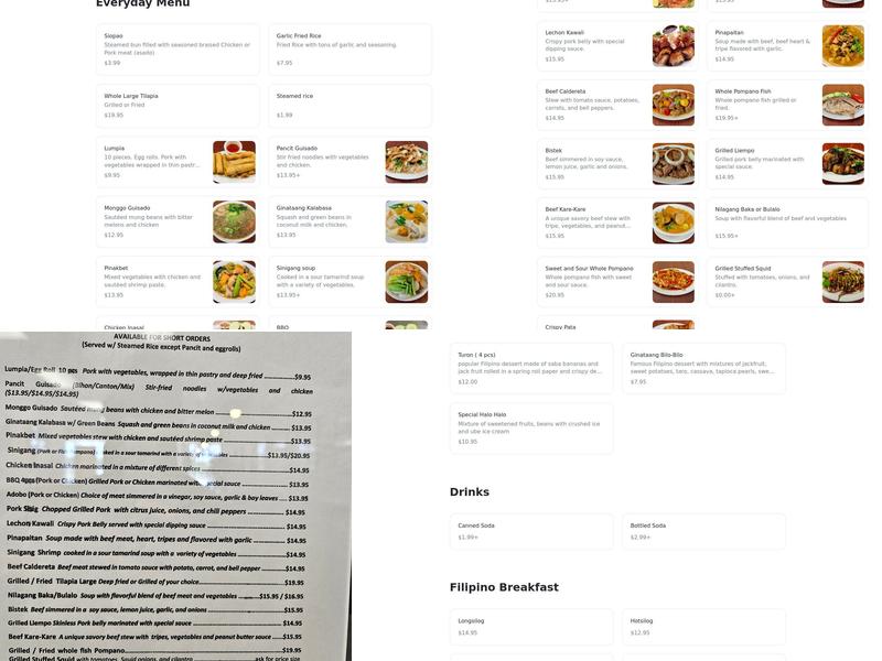 Mauro's Grill and Café - Filipino Cuisine Menu