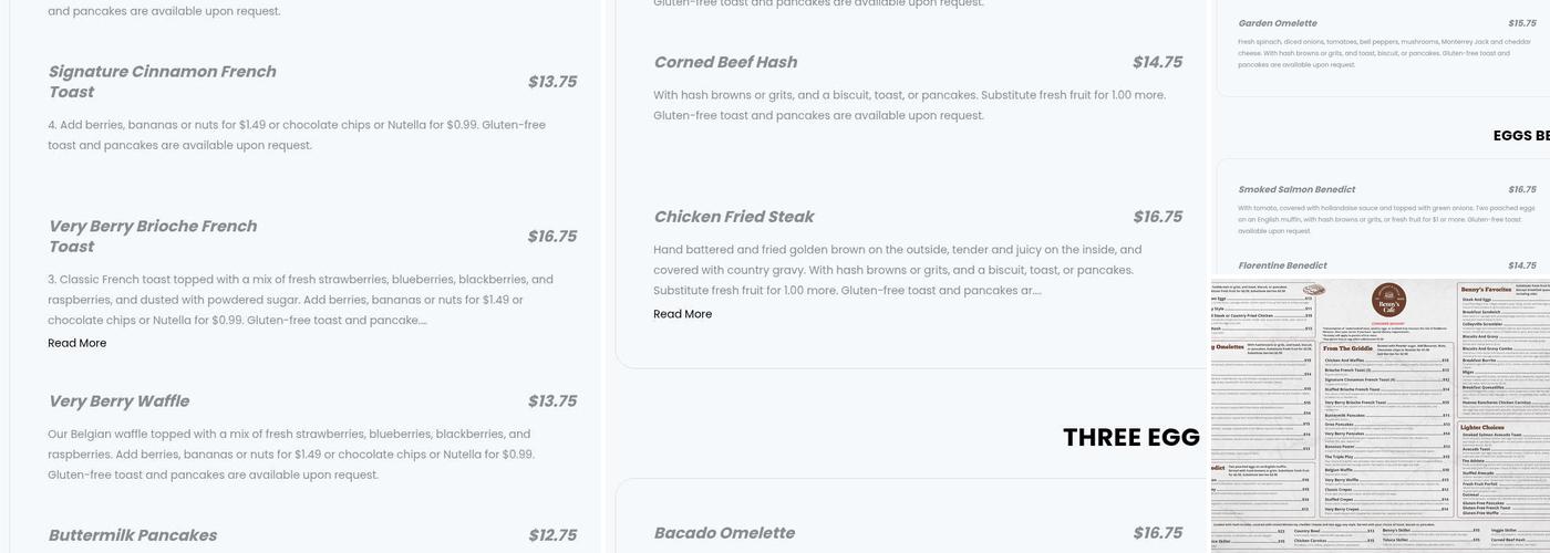 Benny's Cafe Menu