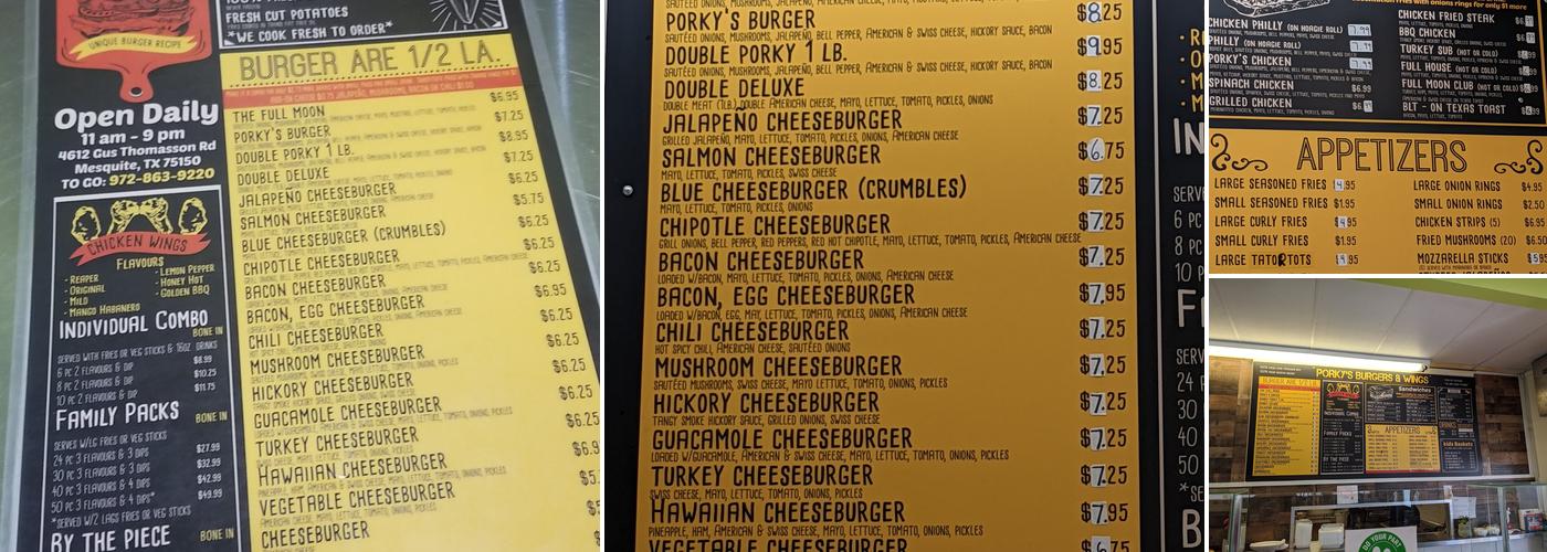 Porky’s Burgers & Wings Menu