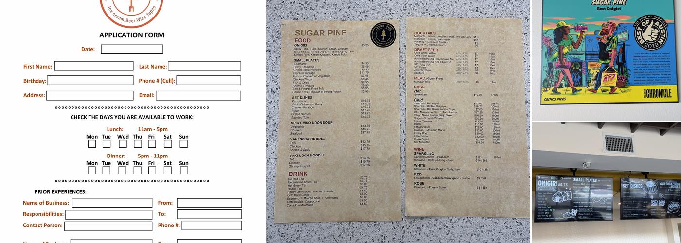 Sugar Pine Menu