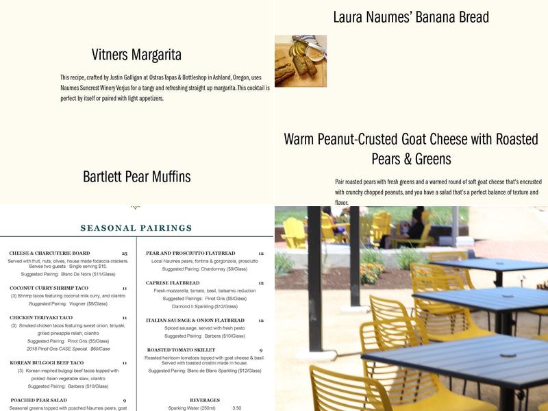 Naumes Suncrest Winery Menu