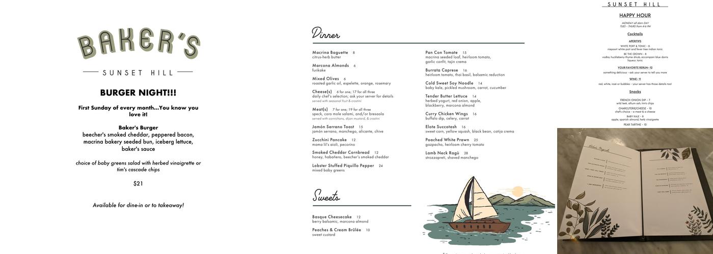 Baker's Menu