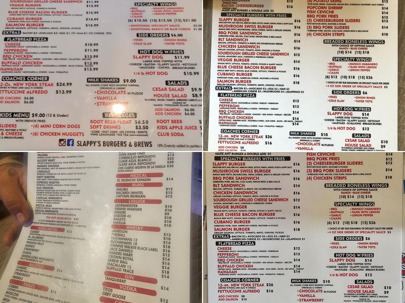 Slappy's Burgers and Brews Menu