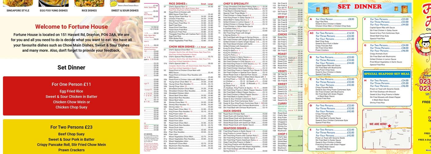 Fortune House Chinese Take Away（Drayton） Menu