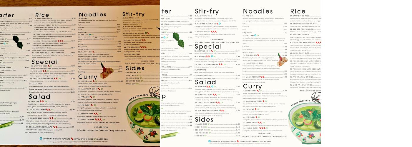 Saro's Thai Cafe Menu
