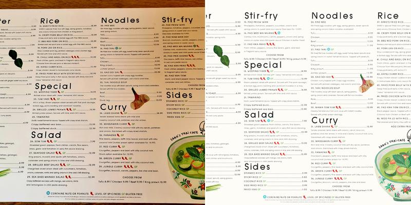 Saro's Thai Cafe Menu