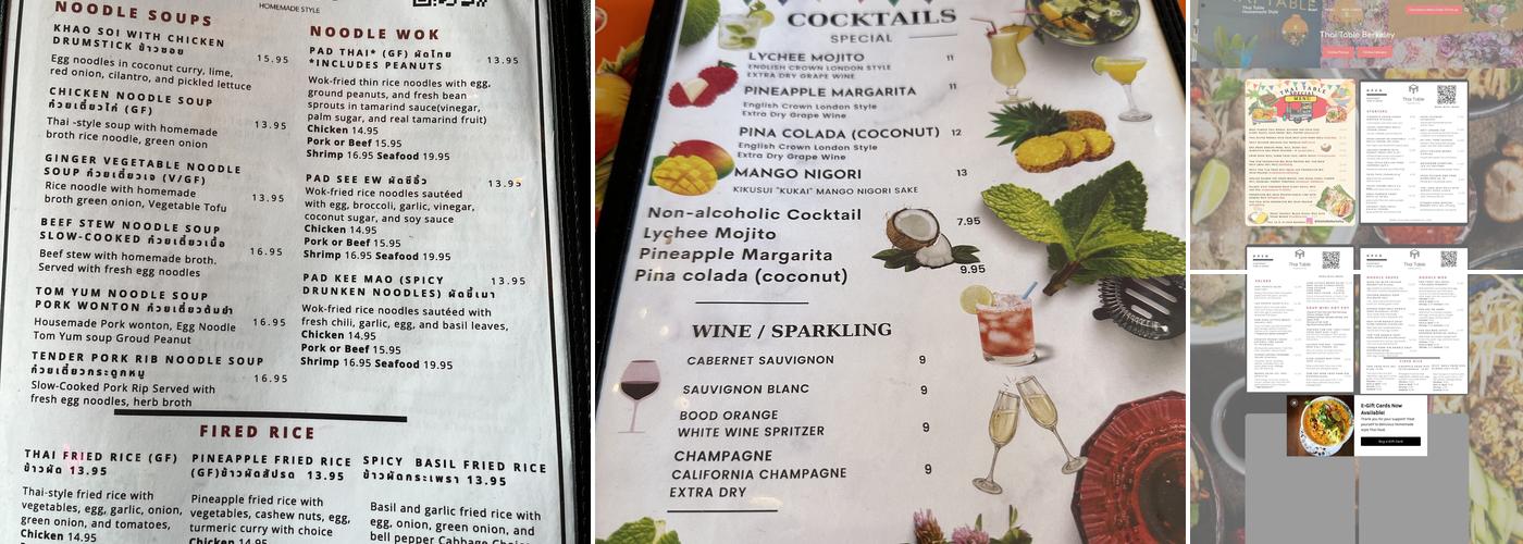 Thai Table Menu