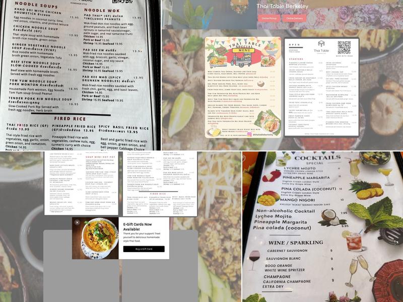 Thai Table Menu