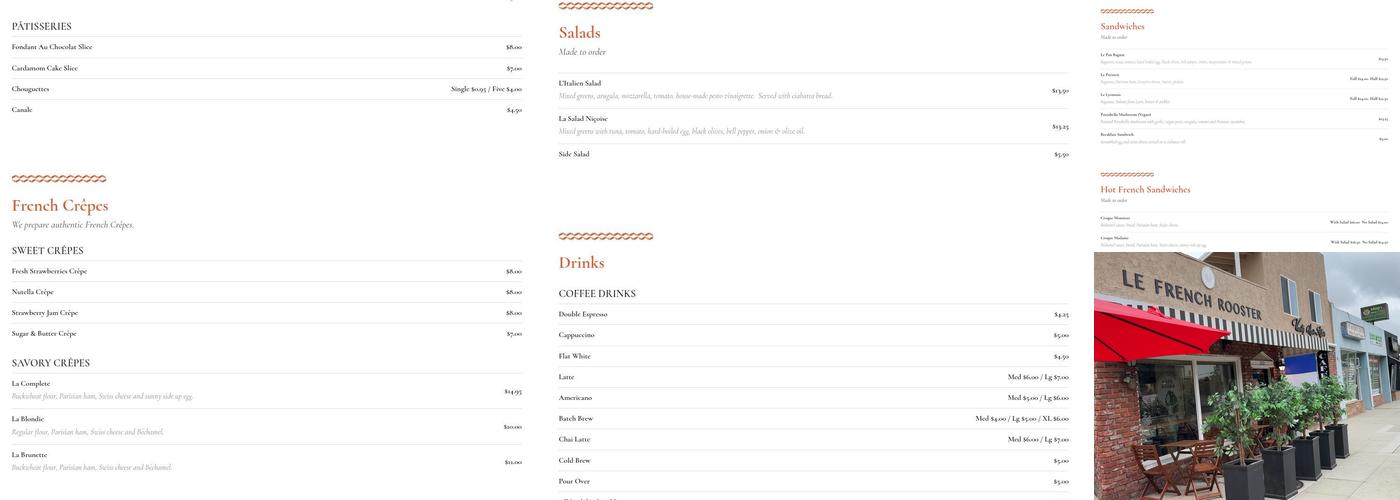 Le French Rooster US Menu