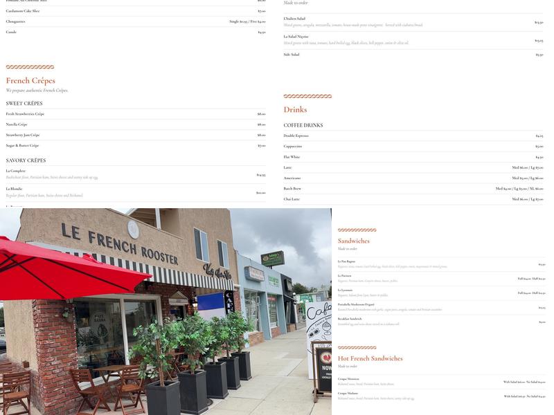 Le French Rooster US Menu