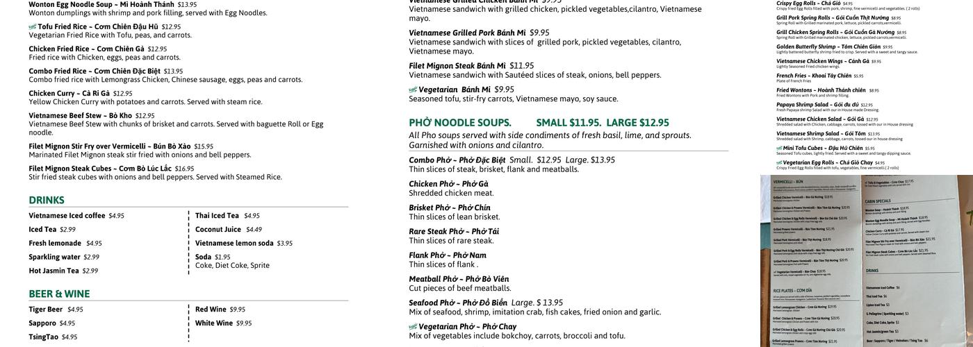 The Pho Cabin Menu
