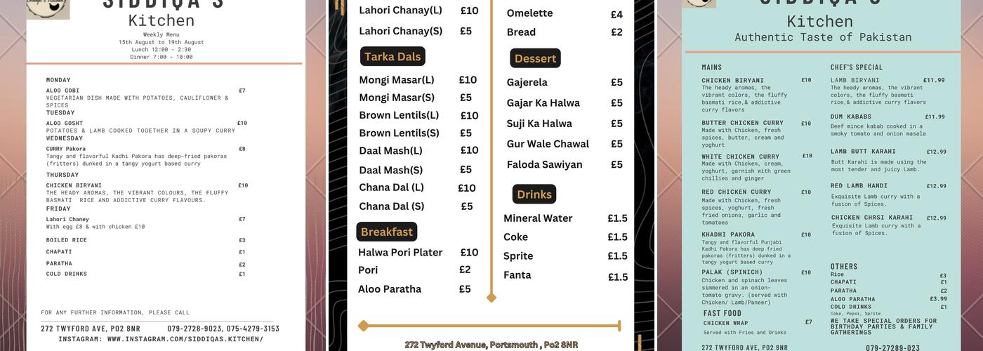 Siddiqa's Kitchen: Pakistani Takeaway Menu