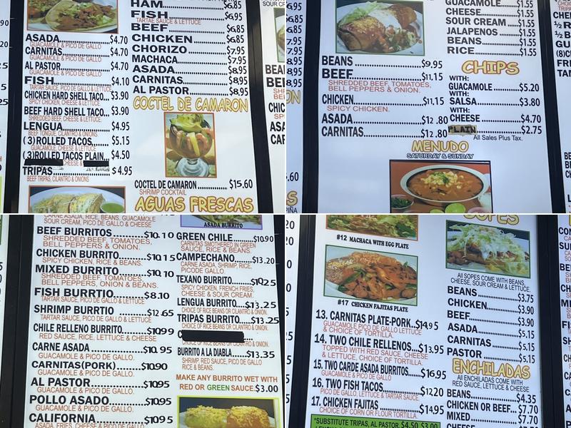 Los Alazanes Mexican Food Menu