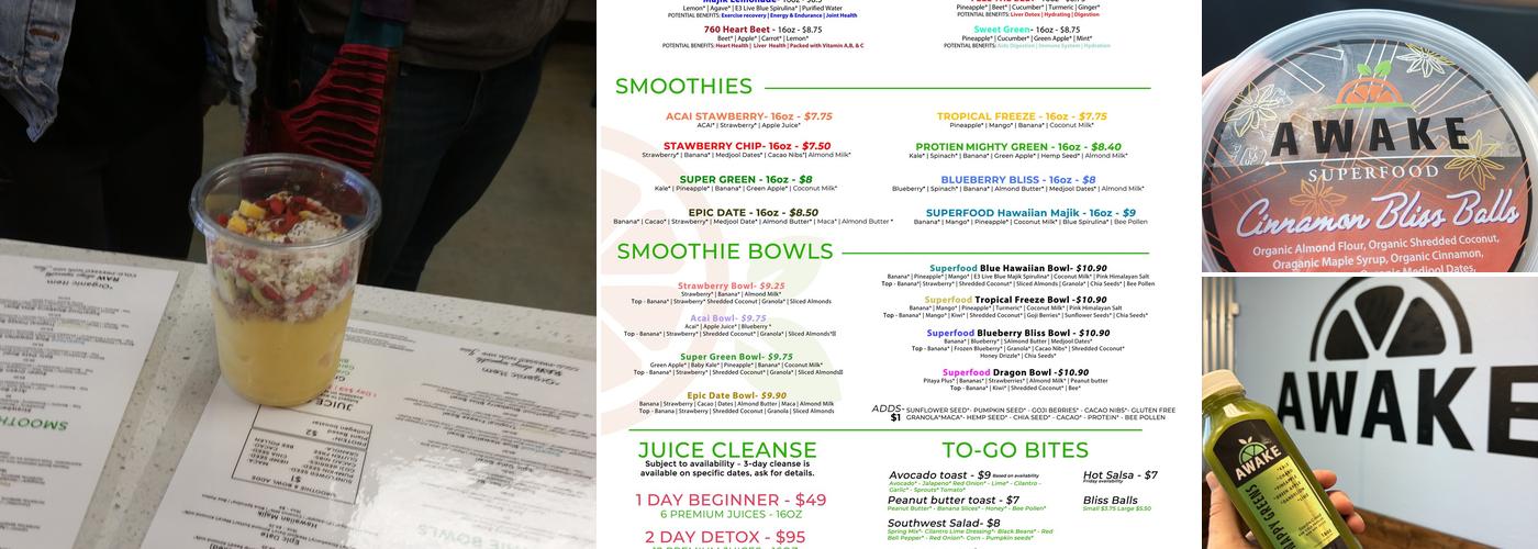 Awake Superfood and Juice bar Menu
